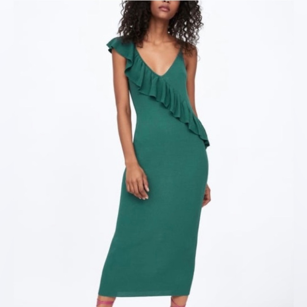 ZARA Strappy Ruffle Knitted Midi Dress